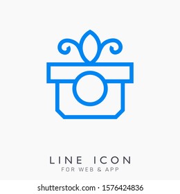 Gift box and present line vector icon. Ready for holiday and christmas designs. Celebration decoration for party.