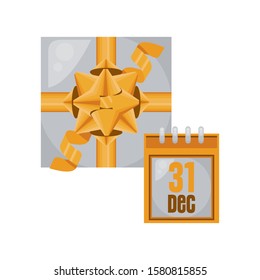 gift box present and new year calendar vector illustration design