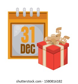 gift box present and new year calendar vector illustration design