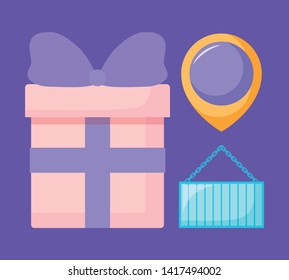 gift box present with pin location and container