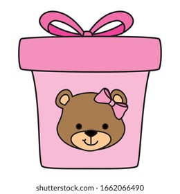 gift box present pink with face of bear isolated icon vector illustration design