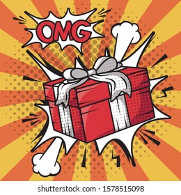 gift box present pop art style vector illustration design