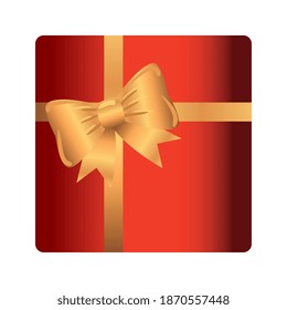 gift box present red with golden bow ribbon vector illustration design