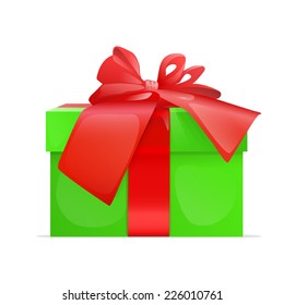 gift box present with red ribbon bow isolated on white background vector illustration