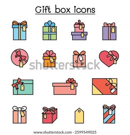 Gift box , Present, Reward icon set in colorline style