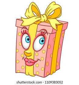 Gift Box. Present Box with ribbon bow. Happy cartoon design for kids coloring book, colouring page, t-shirt print, icon, logo, label, patch, sticker.
