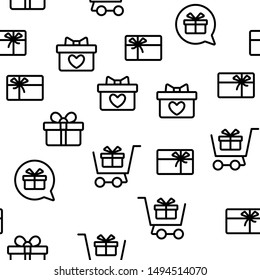 Gift Box, Present Seamless Pattern Vector Contour Illustration