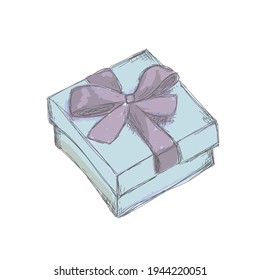 Gift Box Present Sketch Illustration Vector. Hand Drawn Gift or Present Box with Ribbon. 