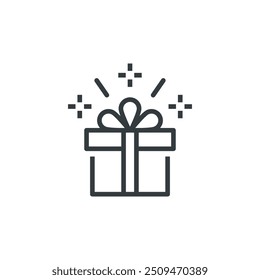 Geschenkbox präsentieren funkelndes Überraschungssymbol, Vektorgrafik