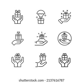 Cuadro de regalo, presente, conjunto de iconos de línea sorpresa