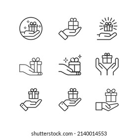 Gift box, present, surprise line icon set
