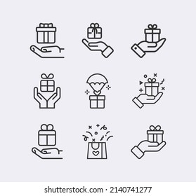 Cuadro de regalo, presente, conjunto de iconos de línea sorpresa