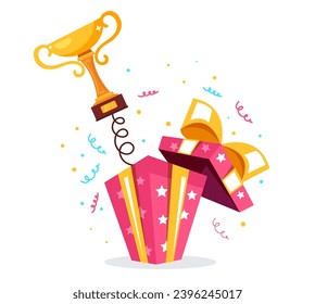 Gift box present surprise reward concept. Vector flat graphic design illustration