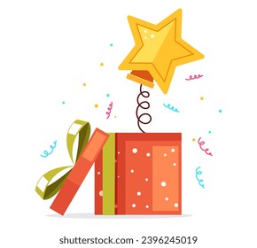 Gift box present surprise reward concept. Vector flat graphic design illustration