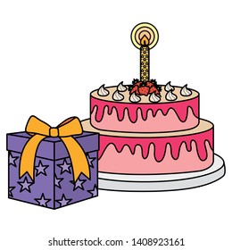 gift box present with sweet cake