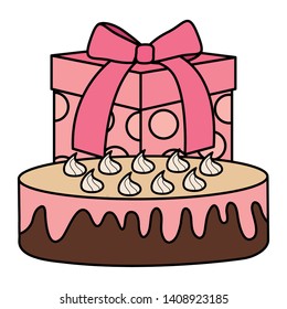 gift box present with sweet cake