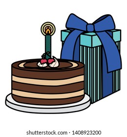 gift box present with sweet cake