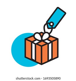cuadro de regalo presente con diseño de ilustración vectorial de línea de etiqueta y estilo de relleno