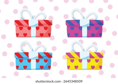 Gift Box Present with Various Bright Colorful Wrapper Cartoon Vector Set Collection