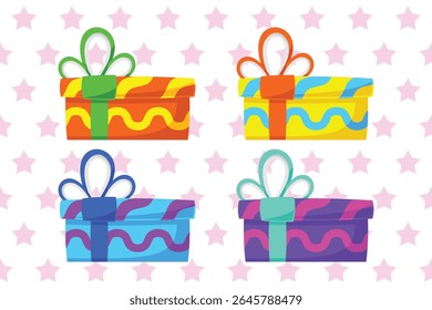 Gift Box Present with Various Bright Colorful Wrapper Cartoon Vector Set Collection