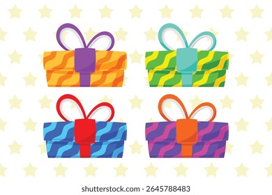 Gift Box Present with Various Bright Colorful Wrapper Cartoon Vector Set Collection