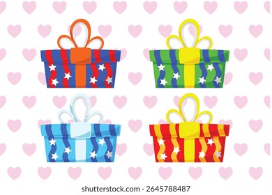 Caja de regalo presente con varias Colecciones brillantes de Vector de dibujos animados de envoltura colorida