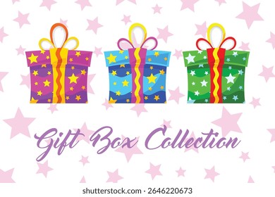 Gift Box Present with Various Bright Colorful Wrapper Cartoon Vector Set Collection