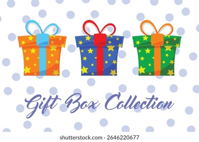 Caja de regalo presente con varias Colecciones brillantes de Vector de dibujos animados de envoltura colorida