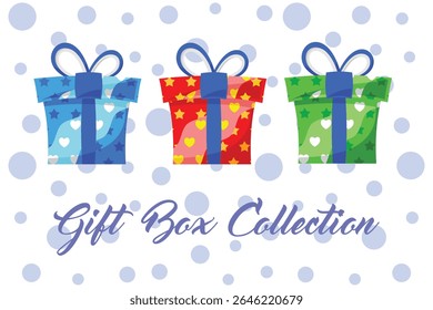 Caja de regalo presente con varias Colecciones brillantes de Vector de dibujos animados de envoltura colorida