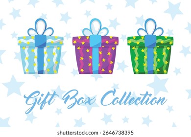 Gift Box Present with Various Bright Colorful Wrapper Cartoon Vector Set Collection
