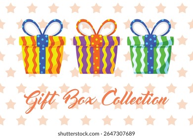 Gift Box Present with Various Bright Colorful Wrapper Cartoon Vector Set Collection