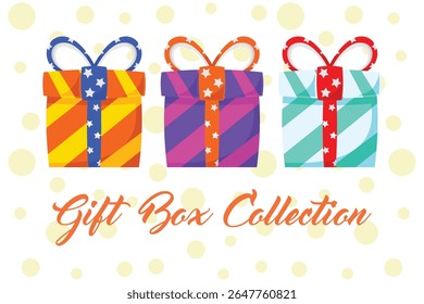 Geschenkbox mit verschiedenen hellen bunten Wrapper Cartoon Vektor Set Kollektion