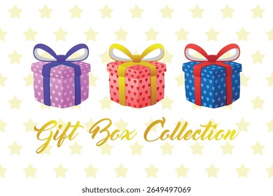 Gift Box Present with Various Bright Colorful Wrapper 3D Cartoon Set Collection Vector