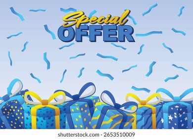 Gift Box Present with Various Bright Colorful Wrapper and Confetti Cartoon for Background Vector