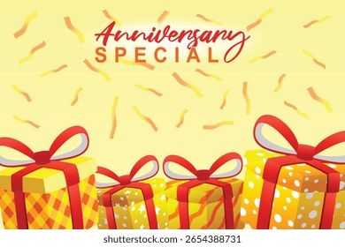 Gift Box Present with Various Bright Colorful Wrapper and Confetti Cartoon for Background Vector