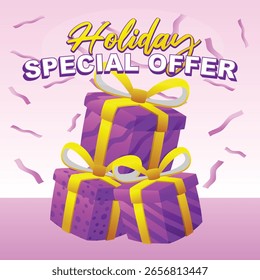 Gift Box Present with Various Bright Colorful Wrapper and Confetti Cartoon for Background Vector