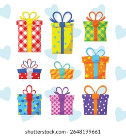 Gift Box Present with Various Shape Model Bright Colorful Wrapper Cartoon Vector Set Collection