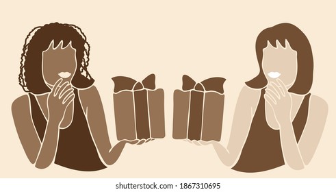 Gift Box, Present Box Vector Art Illustration. Christmas gift. Birhday gift. Valentines gift