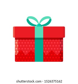 Gift box, present in vector. Gift in flat style on white background. Happy new year decoration. Collection for Birthday, Christmas. New year ornament. Vector icon gift. Beautiful present box with bow.