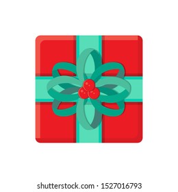 Gift box, present in vector. Gift in flat style on white background. Happy new year decoration. Collection for Birthday, Christmas. New year ornament. Vector icon gift. Beautiful present box with bow.