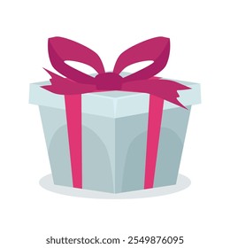 Gift box, present in vector. Gift in flat style on white background. Happy new year decoration. Collection for Birthday, Christmas. New year ornament. Vector icon gift. Beautiful present box with bow