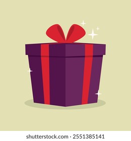 Gift box, present in vector. Gift in flat style on white background. Happy new year decoration. Collection for Birthday, Christmas. New year ornament. Vector icon gift. Beautiful present box with bow