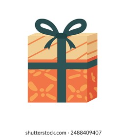 Gift box present vector illustration, prize box clip art vector image, cartoon gift wrap with ribbon bow
