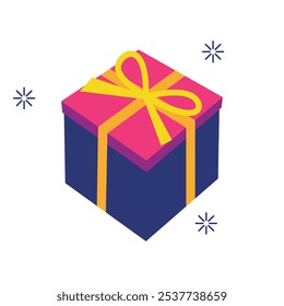 Gift box or presents illustration for holiday celebration, special sales offer, birthday celebration, anniversary box with wrapping paper and ribbon bow. Isolated on white background.