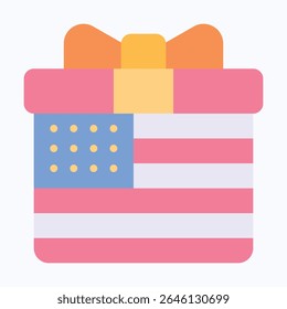 Gift Box Print With USA Flag Vector Icon, Fourth Of July Icon, Vector Style Flat Icon. 