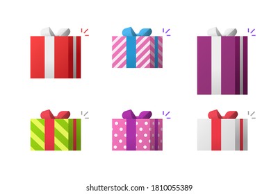 Gift box prize vector icons set clipart isolated, lucky win presents collection, idea of surprise giveaway promotion symbol cut out