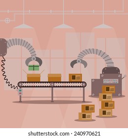 Gift Box Production Factory Machine. Vector Illustration Design.