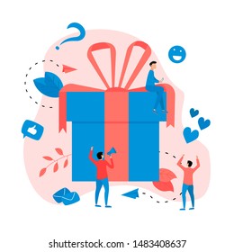Gift box. Promotion of online store or shop loyalty program and bonus. Vector illustration for advertisement.	