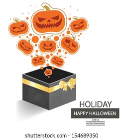 Gift box. Pumpkin. Halloween vector illustration.