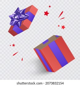 Gift box with purple bow, Square Gift Box with Ribbon and Bow Isolated on white, vector format